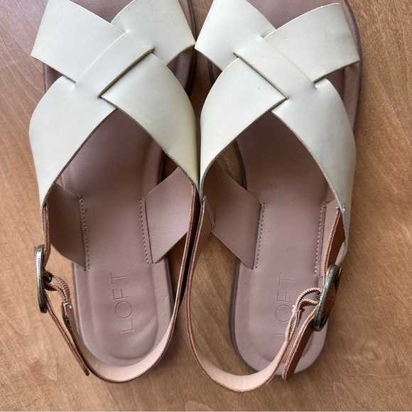 LOFT Criss Cross Flat Strappy Sandals, Cream/Tan, Size 10M - Picture 6 of 12